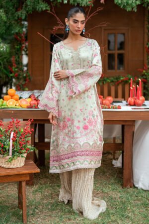 Ss26da-2912 L-Green -Silk Tunic- 2pcs Hand Embellished  Shirt With Trouser