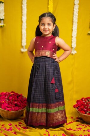 Sana Navy Blue With Maroon Lehenga Mini
