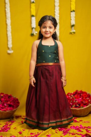 Megha Green With Maroon Lehenga Mini