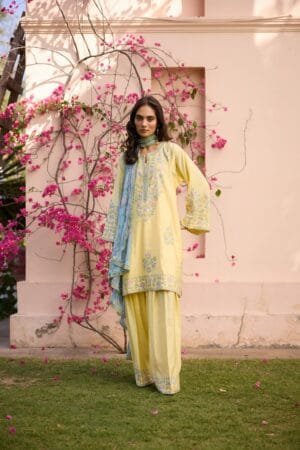 Lemonade Yellow Short Aari Pheran Set With Farshi Salwar