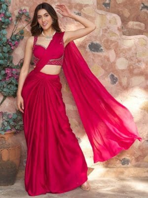 Ruby Pink Draped Saree Set