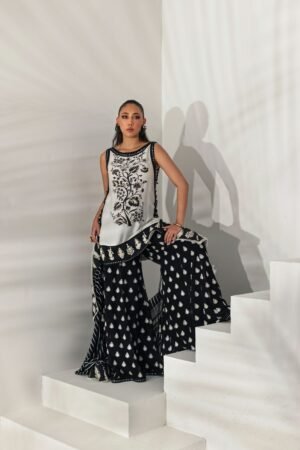 Monochrome Embroidered Tunic With Flared Palazzos
