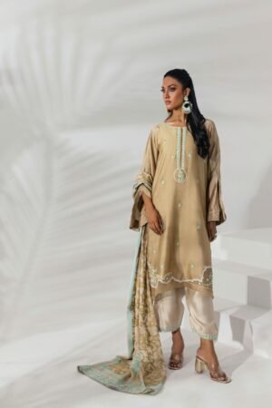 Fawn Tunic With Aqua Embroidered Accents
