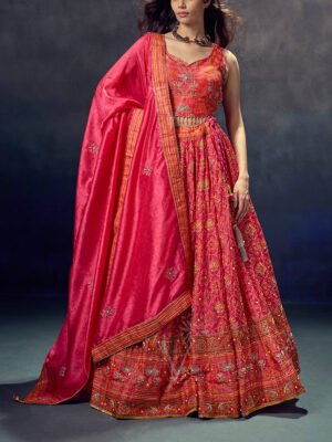 Orange Red Vasansi Silk  Lehenga Set