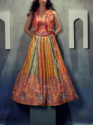 Multi Color Tissue Lehenga Set