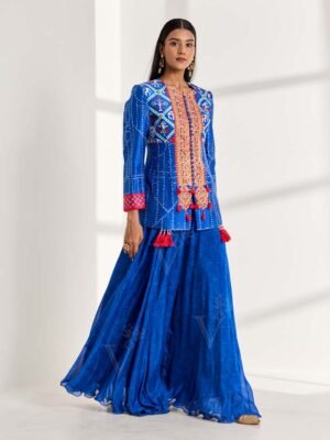 The Blue Embroidered Kurta And Palazzo Set
