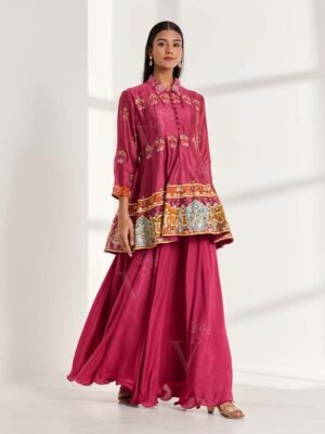 The Marsala Vasansi Silk Peplum And Palazzo Set