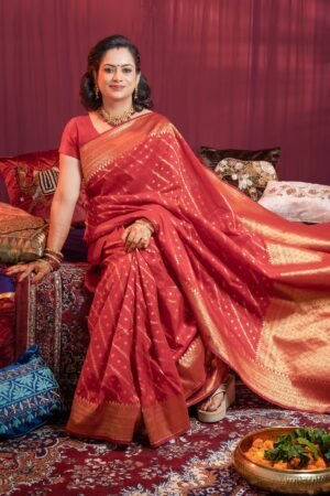 Red Maroon Color Leheriya - Banarasi Silk Saree With Richness Of Golden Zari