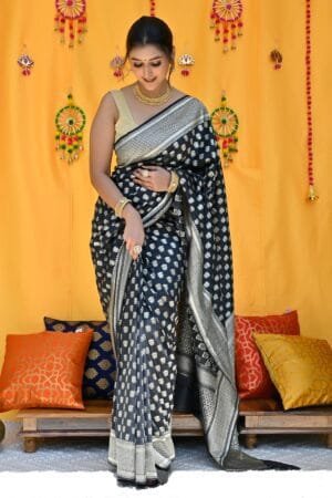Black Pure Muga Silk Saree