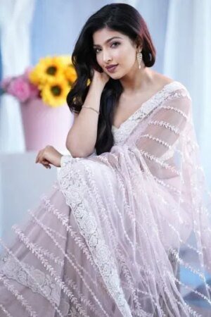 Lavender Net Designer Saree With Sequins Work And Unstitched Blouse-Sr27799