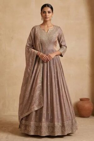 Purple Zardosi Embroidered Tissue Anarkali Suit-Jk3354