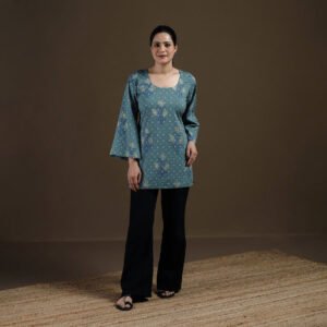 Blue - Sanganeri Hand Block Print Pure Mul Cotton Short Kurta For Women 09