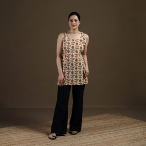 Beige - Sanganeri Hand Block Print Cotton Short Kurta For Women 19