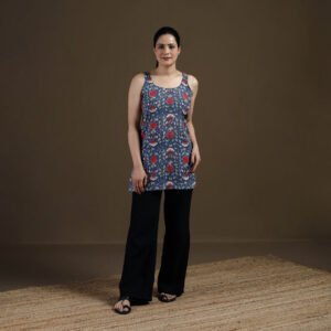 Blue - Sanganeri Hand Block Print Cotton Short Kurta For Women 18