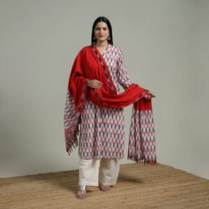 Pochampally Ikat Cotton Suit Set With Dupatta For Women 20