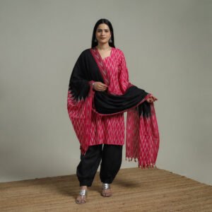 Pochampally Ikat Cotton Suit Set With Dupatta For Women 05