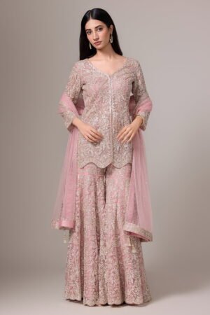 Dusty Pink Sharara Pant Set And A Long K...