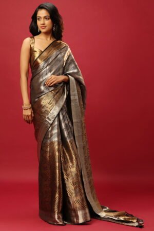 Black Classic Saree Set With A Gold And ...