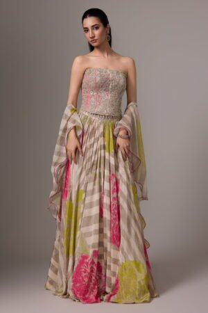 Stone Grey Classic Printed Lehenga Set A...
