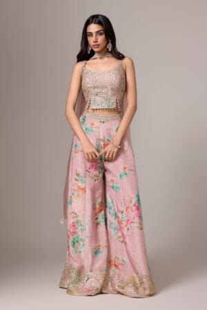 Pastel Pink Floral Printed Palazzo Pant ...