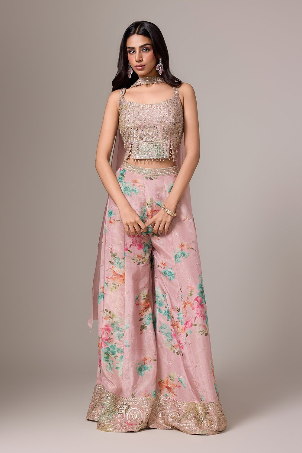 Pastel Pink Floral Printed Palazzo Pant ...