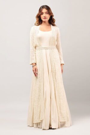 Cream Ivory Classic Long Tiered Gown Set...