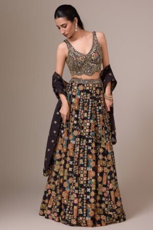 Black Multi Coloured Classic Lehenga Set...