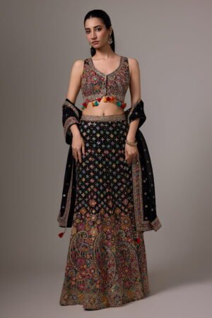 Black Fish Cut Lehenga Set With All Over...