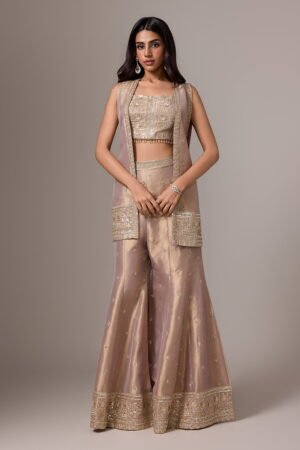 Dusty Pink Fit To Flare Zari Work Pant S...