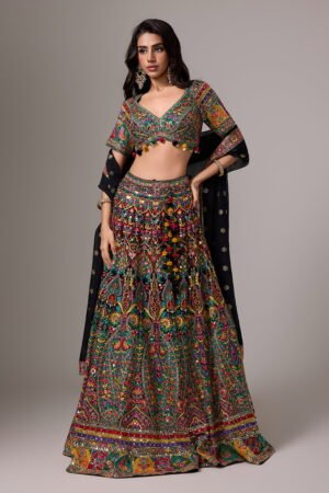 Raven Black Multi Coloured Thread Work L...