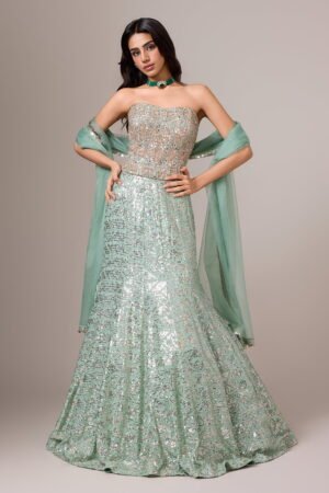 Bluish Green Sequin Fish Cut Cocktail Le...