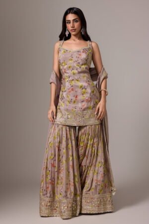 Mouse Brown Floral Printed Sharara Pant ...
