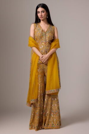 Deep Yellow Kurta Top And Fit To Flare P...