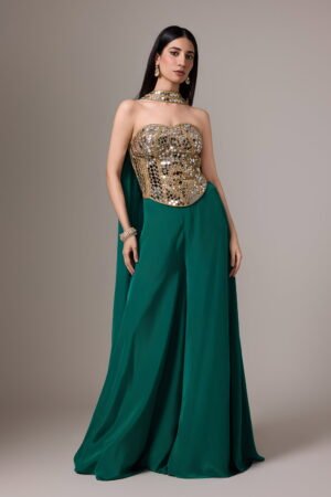 Deep Green Palazzo Pant Set And A Gold M...