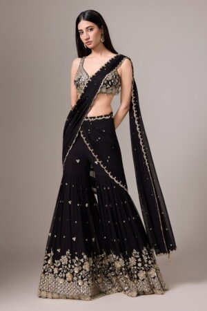 Jet Black Single Tiered Sharara Set And ...
