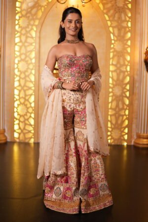 Cream Ivory Sharara Pant And Corset Set ...