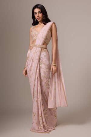 Petal Pink Pre Stitched Saree Set And A ...