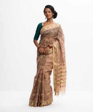 Brown Cotton Printed Saree
