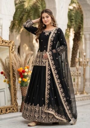 Black Embroidered Silk Lehenga Set
