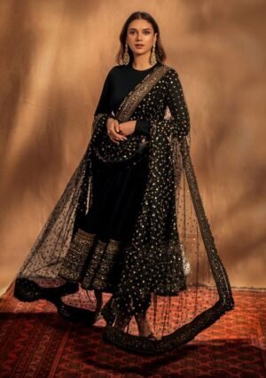 Black Sequin Work Cotton Pakistani Suit Set