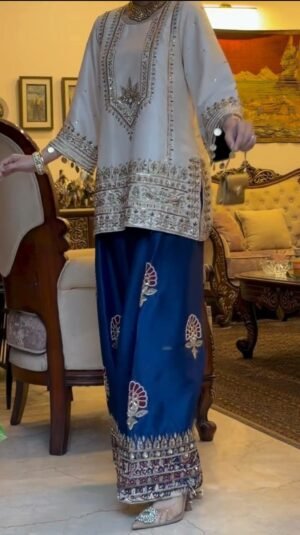 Blue Embroidery Silk Salwar Kameez