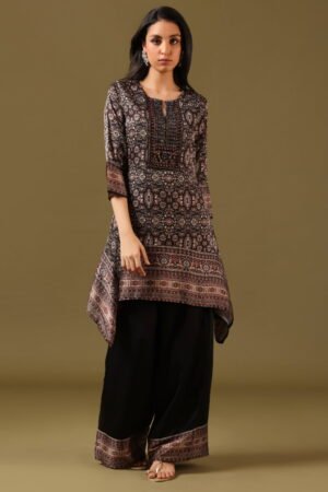 Deep Black Soft Flared Pant Set Paired W...