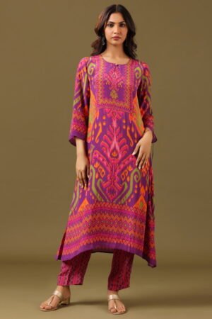 Purple Abstract Printed Classic Coord Se...