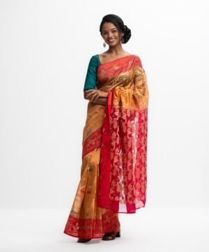 Peach & Pink Half-Silk Saree