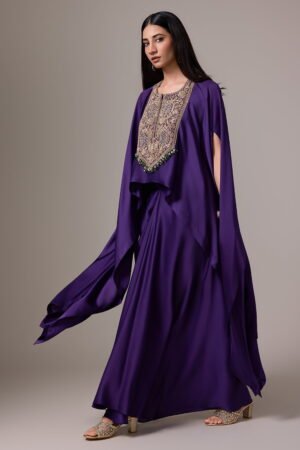 Brinjal Purple Indo Western Style Draped...