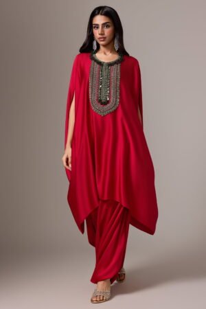 Cherry Red Kaftan Style Long Top And A C...