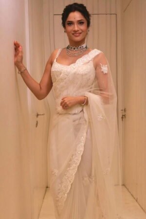 Ivory White Classic Saree Set With All O...