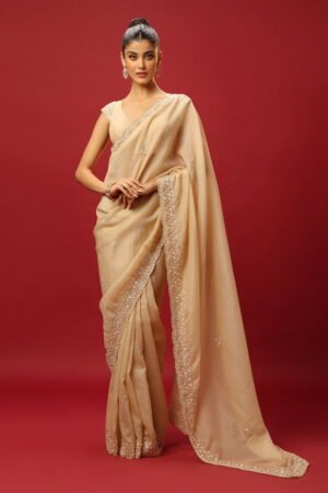 Beige Gold Wrinkle Tissue Classic Saree ...
