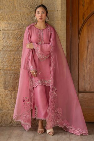 Ss26da-2926 Pink 2pcs  Embroidered Kurta With Trouser