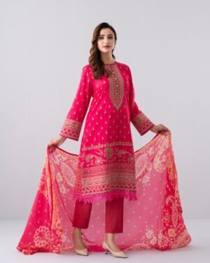 Smart Fit Printed Two-Piece Lawn With Silk Dupatta by Yellow, South Asian ethnic wear
